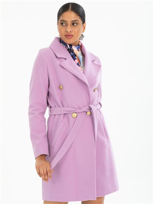 Women four-buttons coat with belt wholesale Lilac color