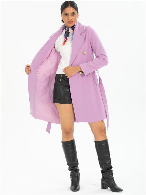 Women four-buttons coat with belt wholesale Lilac color