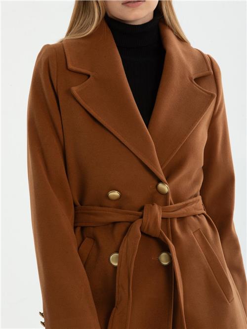 Women four-buttons coat with belt wholesale Camel color