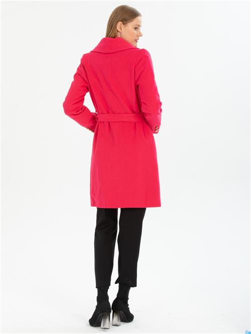 Women four-buttons coat with belt wholesale Fucshia color