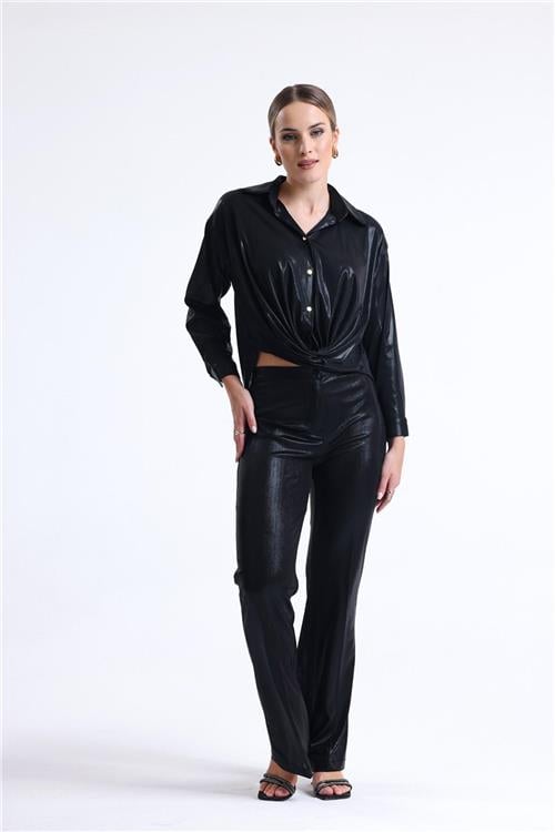 Women glitter shirt and pants set wholesale Black color 694090