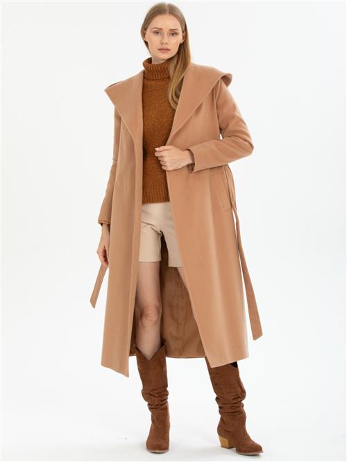 Women hooded coat wholesale Beige color