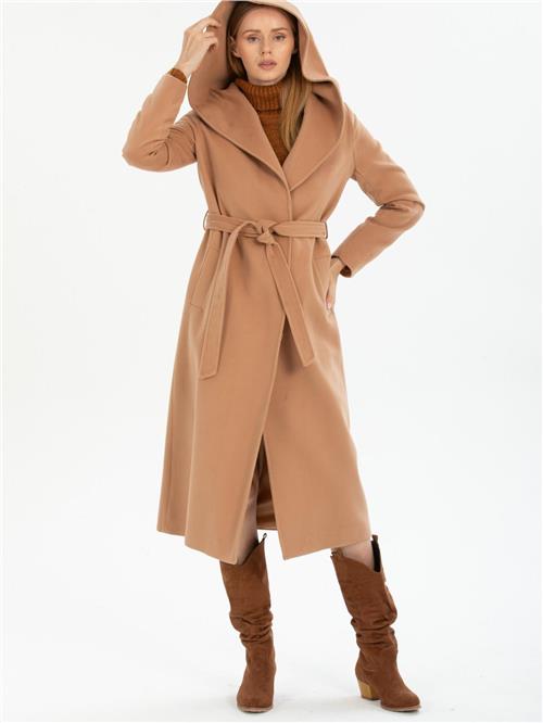 Women hooded coat wholesale Beige color