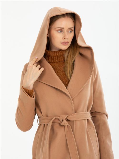 Women hooded coat wholesale Beige color