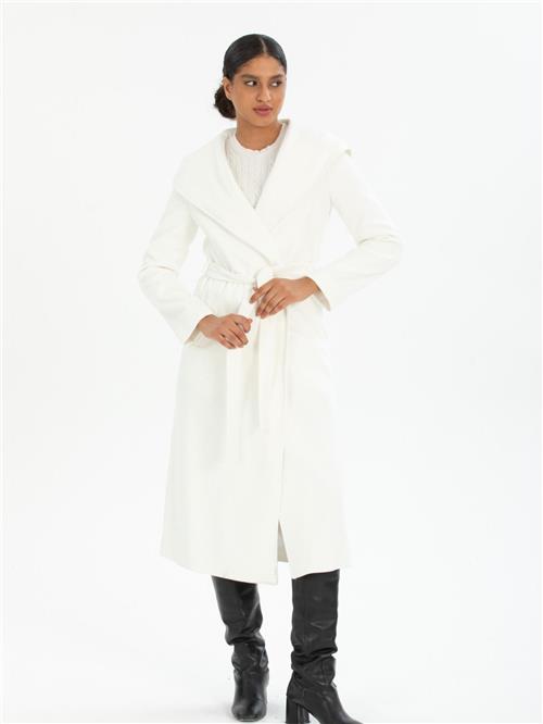 Women hooded coat with belt wholesale White color