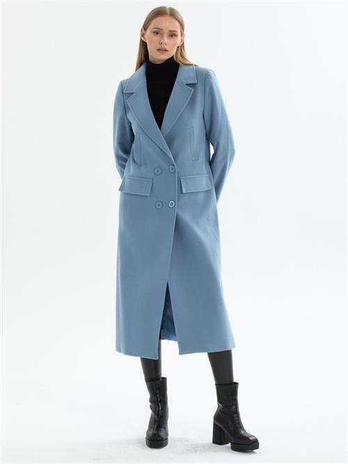 Women hooded coat with belt wholesale Light İndigo color