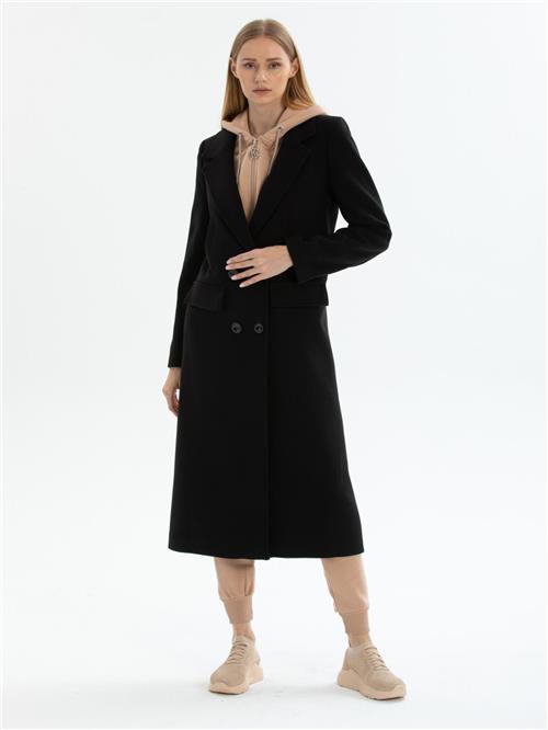 Women hooded coat with belt wholesale Black color