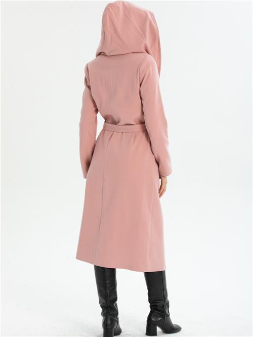 Women hooded coat with belt wholesale Pink color
