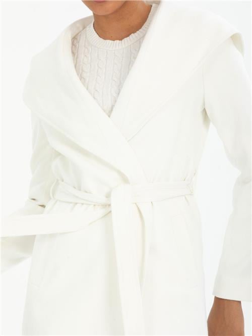 Women hooded coat with belt wholesale White color