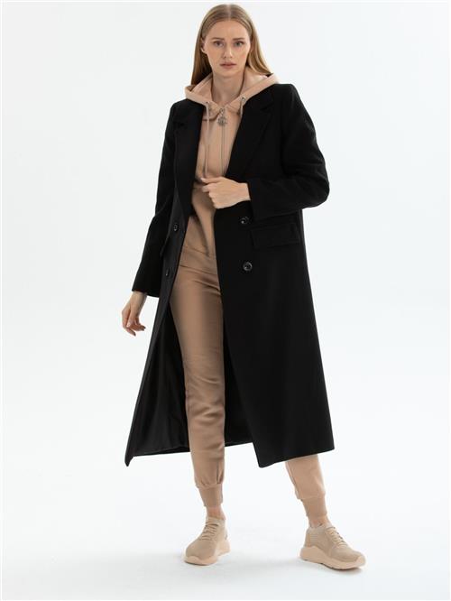Women hooded coat with belt wholesale Black color