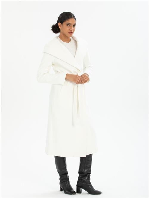 Women hooded coat with belt wholesale White color