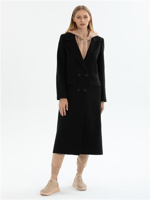 Women hooded coat with belt wholesale Black color