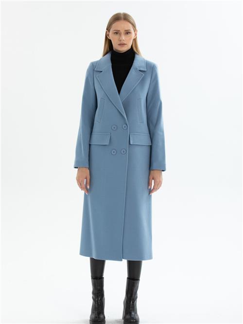 Women hooded coat with belt wholesale Light İndigo color