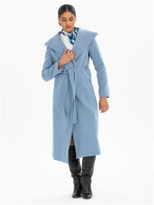 Women hooded coat with belt wholesale Light Blue color