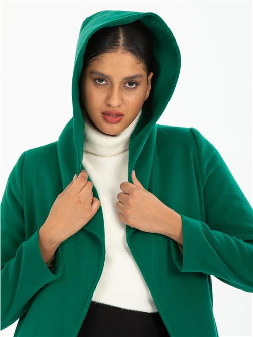 Women hooded coat with belt wholesale Green color