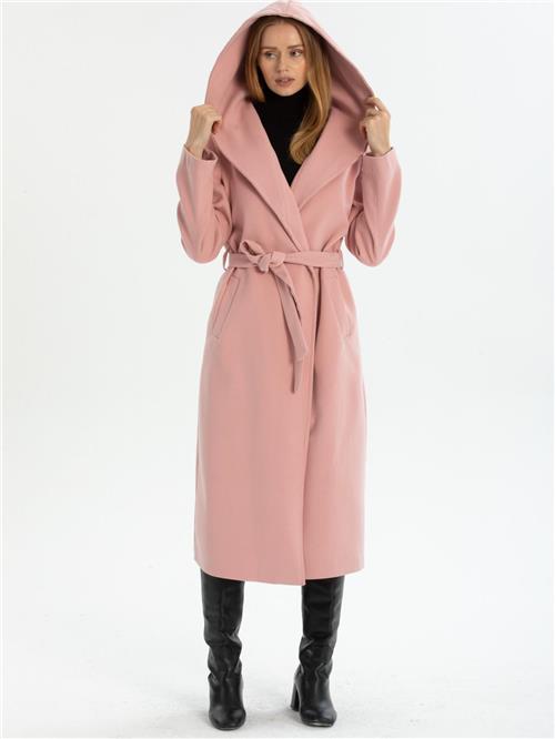 Women hooded coat with belt wholesale Pink color