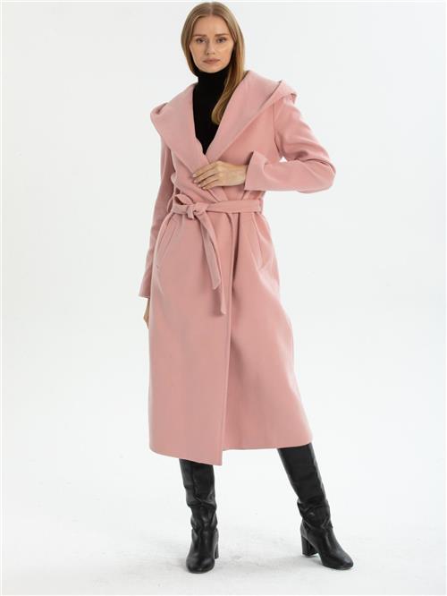 Women hooded coat with belt wholesale Pink color