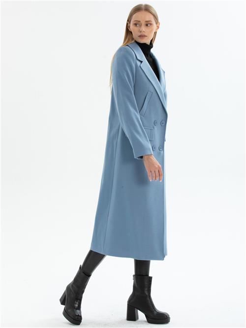 Women hooded coat with belt wholesale Light İndigo color