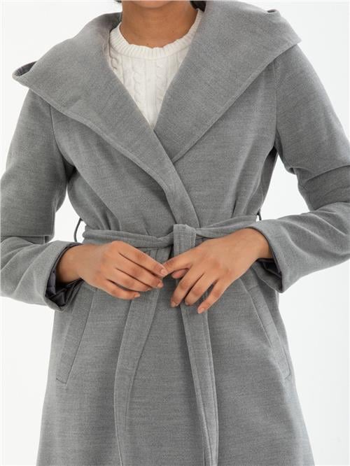 Women hooded coat with belt wholesale Gray color