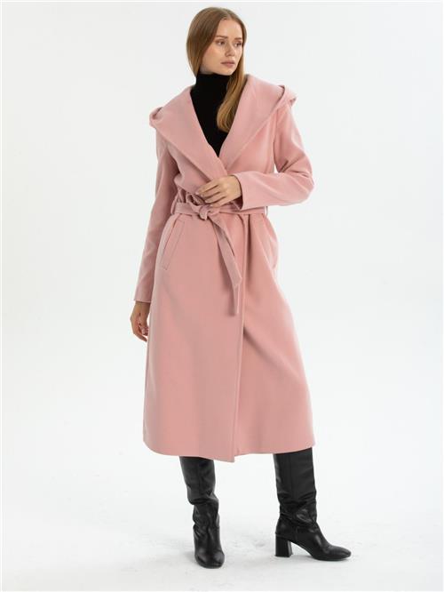 Women hooded coat with belt wholesale Pink color
