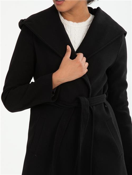 Women hooded coat with belt wholesale Black color