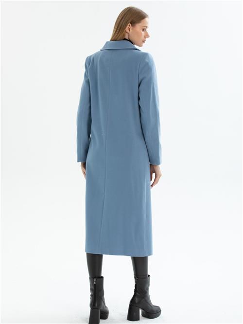 Women hooded coat with belt wholesale Light İndigo color