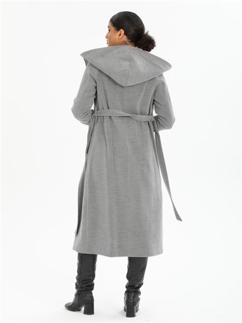 Women hooded coat with belt wholesale Gray color