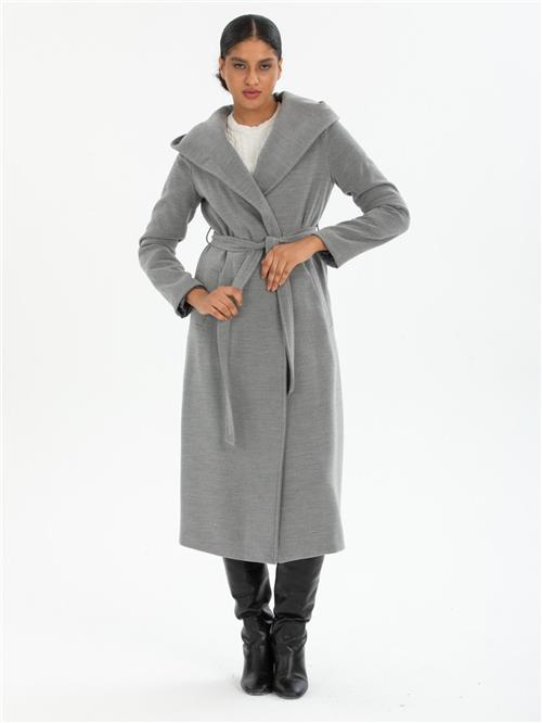 Women hooded coat with belt wholesale Gray color