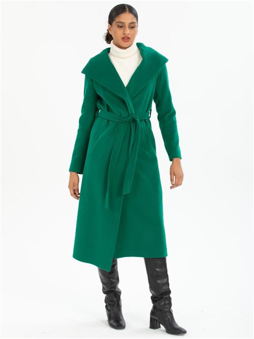 Women hooded coat with belt wholesale Green color