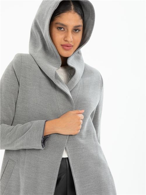 Women hooded coat with belt wholesale Gray color