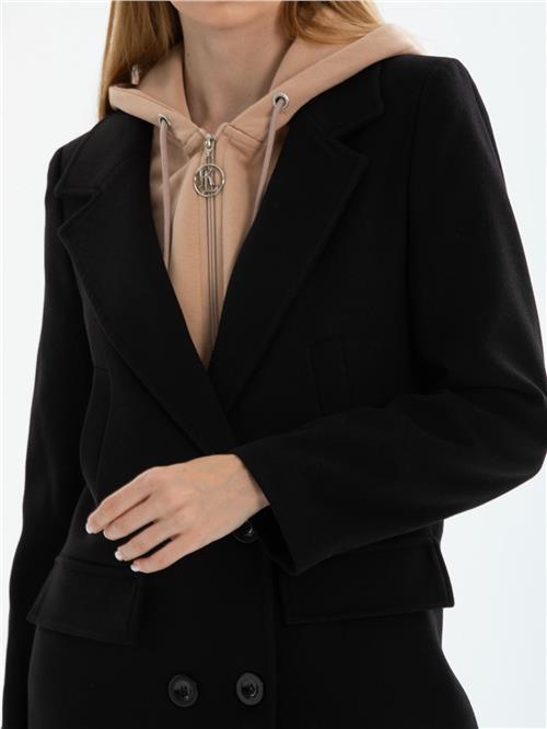 Women hooded coat with belt wholesale Black color