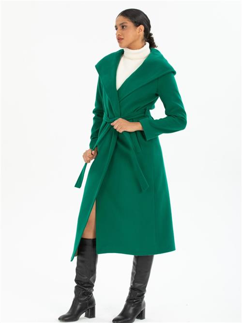 Women hooded coat with belt wholesale Green color