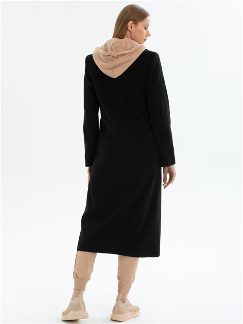 Women hooded coat with belt wholesale Black color