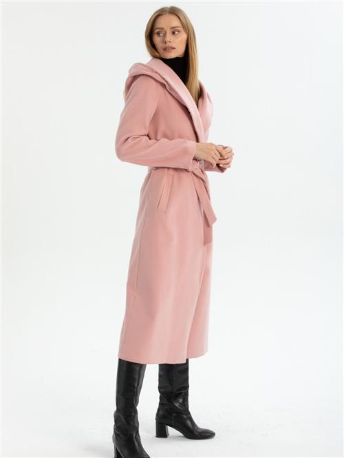 Women hooded coat with belt wholesale Pink color
