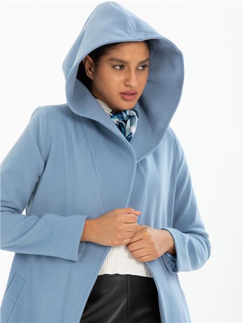 Women hooded coat with belt wholesale Light Blue color