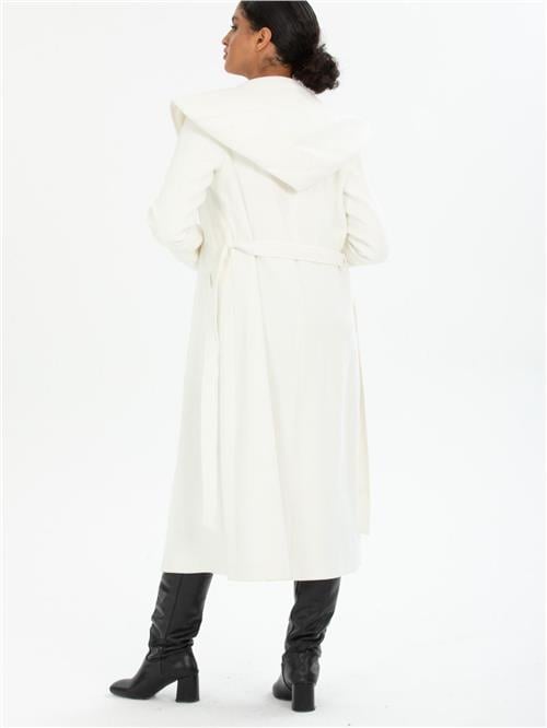 Women hooded coat with belt wholesale White color