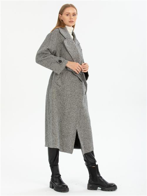 Women patterned coat with belt wholesale Gray color