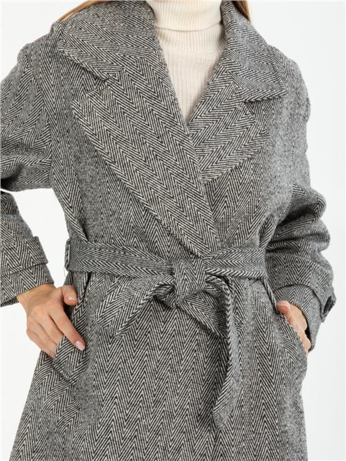 Women patterned coat with belt wholesale Gray color