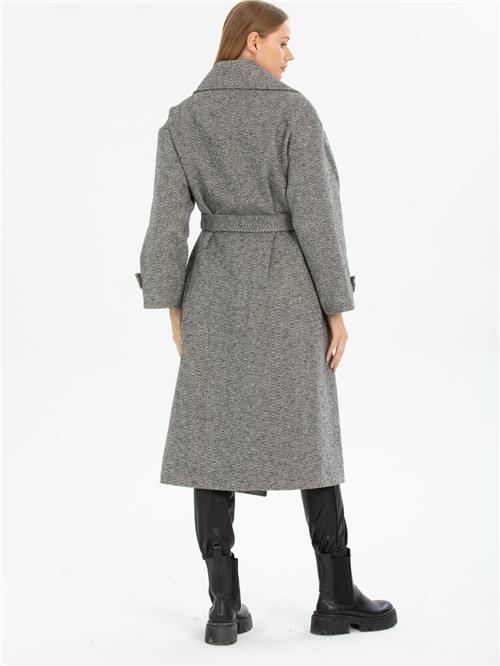 Women patterned coat with belt wholesale Gray color