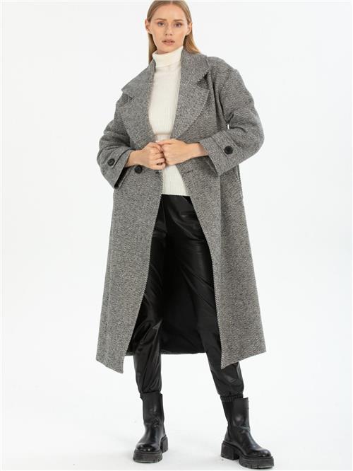 Women patterned coat with belt wholesale Gray color