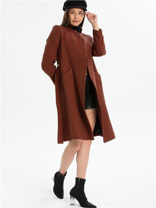 Women patterned coat with belt wholesale Carmine Red color