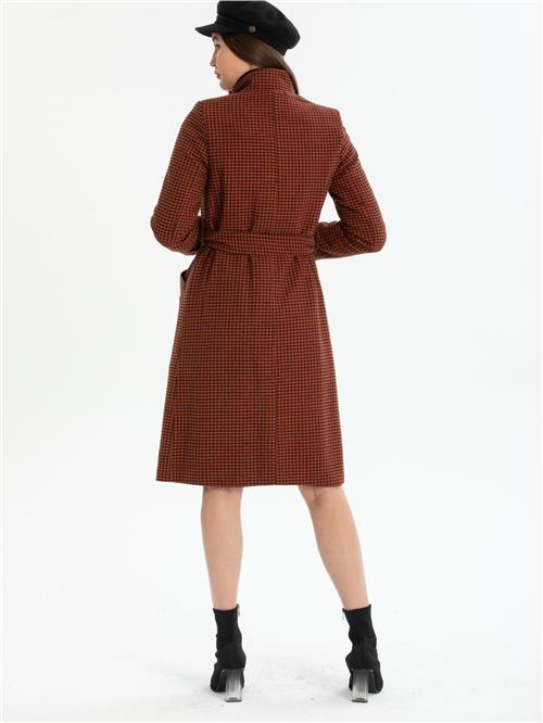 Women patterned coat with belt wholesale Carmine Red color