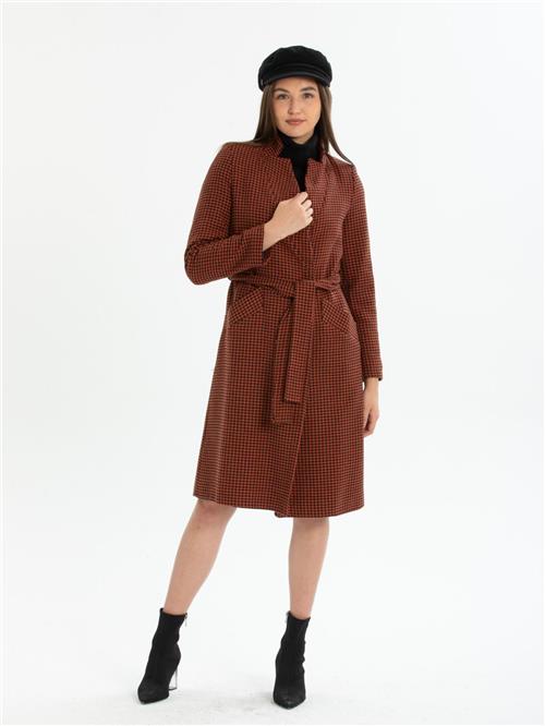 Women patterned coat with belt wholesale Carmine Red color