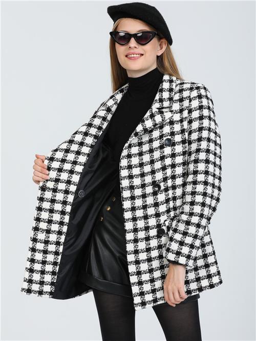 Women Patterned Six-Button Jacket Wholesale Gray Color