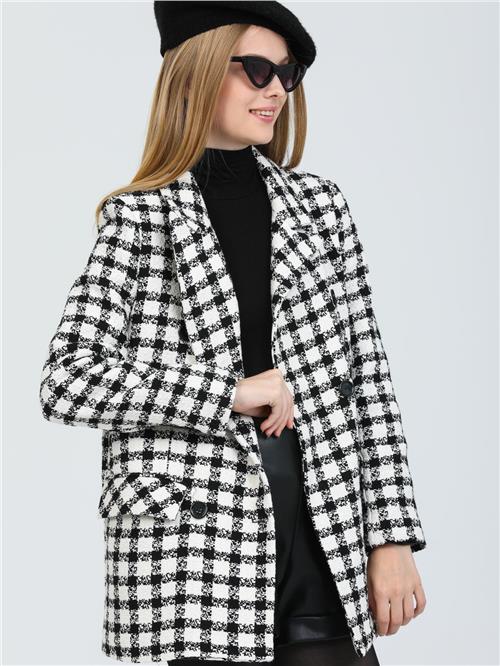 Women Patterned Six-Button Jacket Wholesale Gray Color