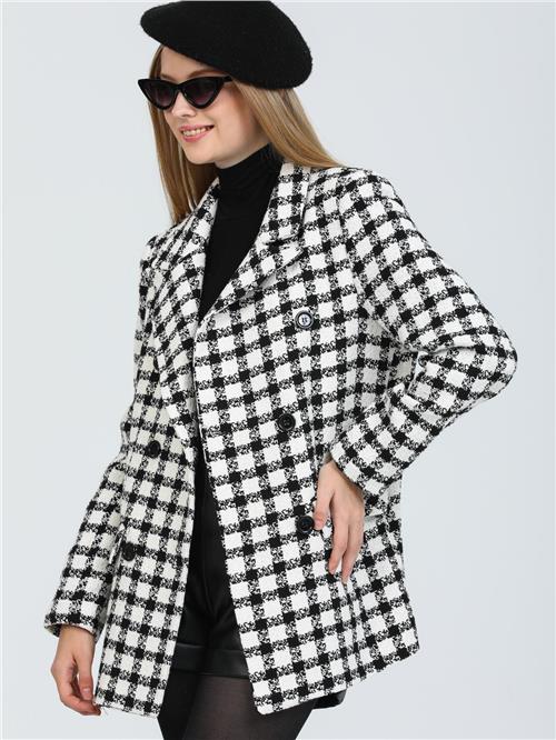 Women Patterned Six-Button Jacket Wholesale Gray Color