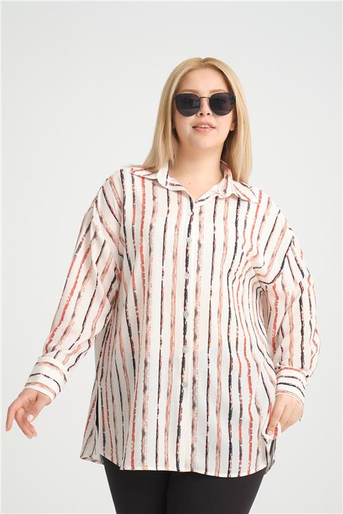 Women satin shirt striped Plus size wholesale Cream color 694074