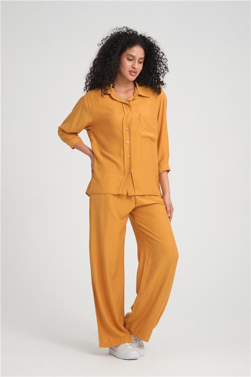 Women shirt and pants set wholesale Mustard color