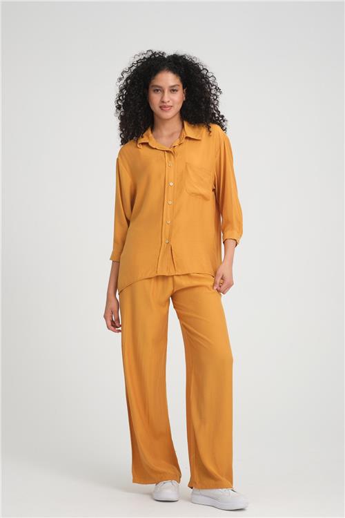 Women shirt and pants set wholesale Mustard color