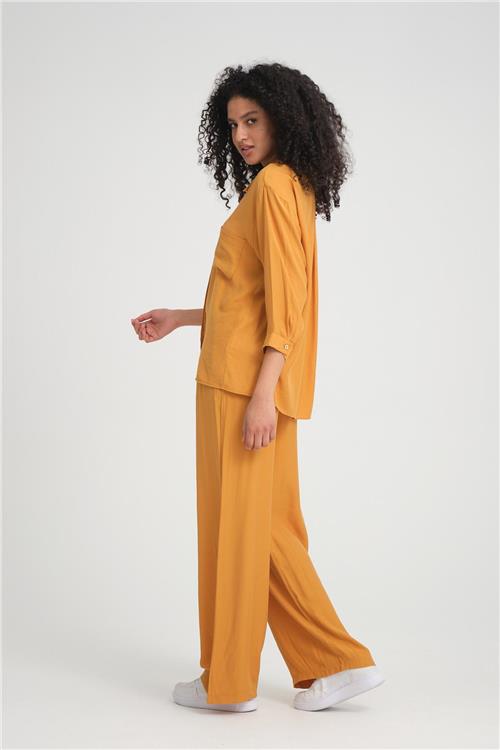 Women shirt and pants set wholesale Mustard color
